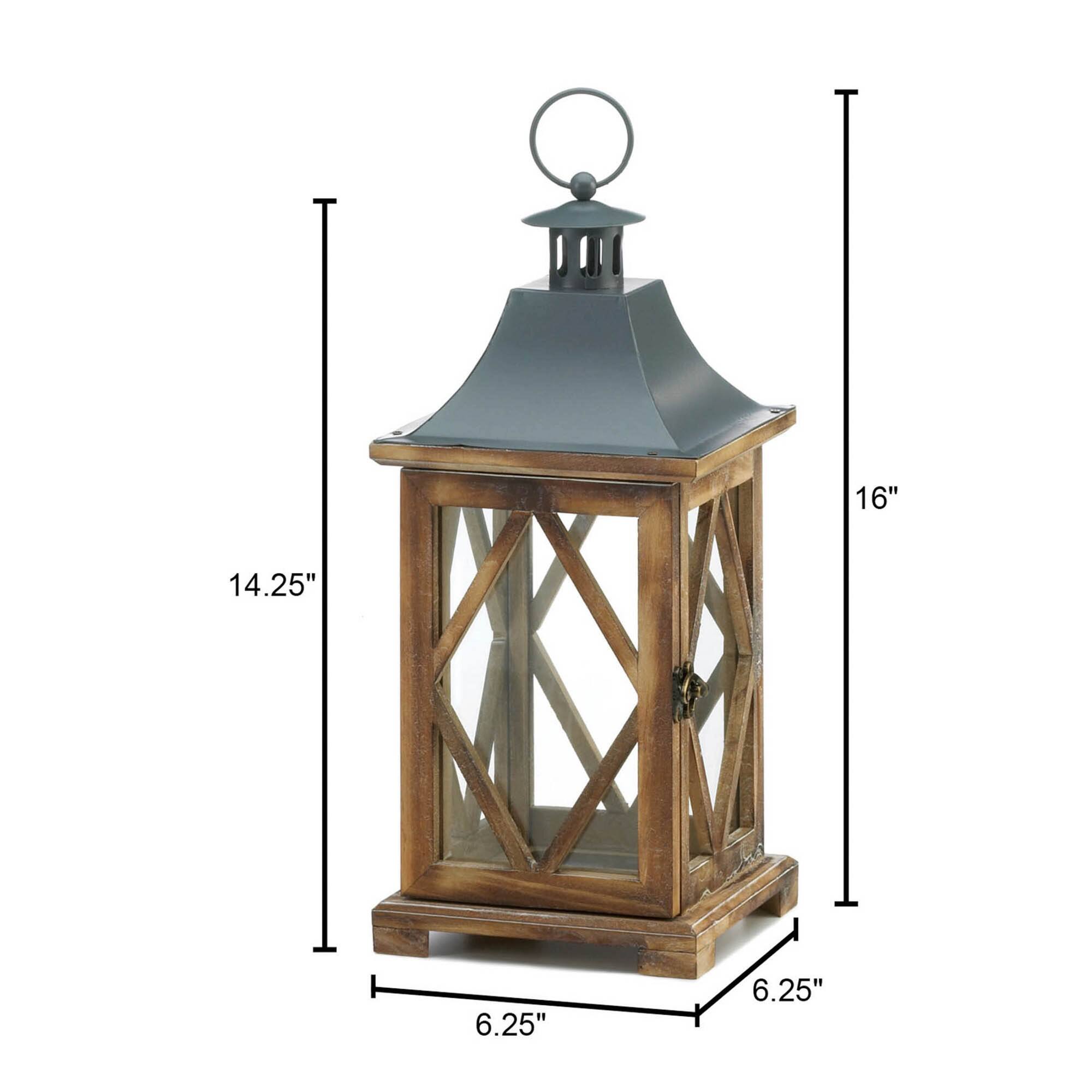 14" Wooden Diamond Lattice Lantern
